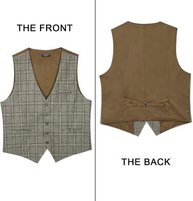 Чоловіча жилетка HISDERN в клітинку, класична, з бавовни, для весілля, в стилі 'Hahnentritt', під костюм (3XL, сірий/коричневий)