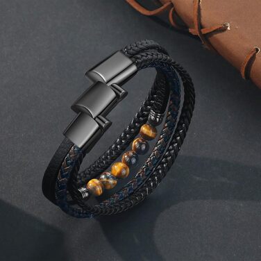 Чоловічий браслет з натурального каменю Тигрове око - шкіряний браслет для чоловіків, подарунок