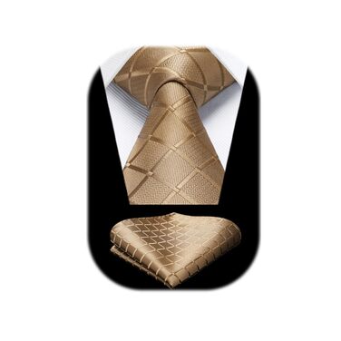 HISDERN Комплект краватки та нагрудного хустинки в клітинку для чоловіків (світло-коричневий)