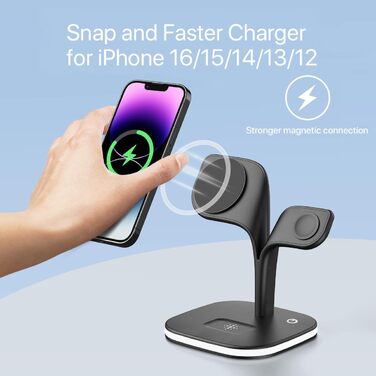 Зарядна станція 5-в-1 для iPhone, MagSafe, сумісна з iPhone 16/15/14/13/12, Apple Watch та AirPods (Чорний)