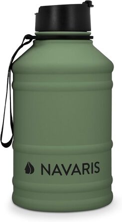 Navaris Фітнес пляшка для води 2,2 л з нержавіючої сталі, спортивна пляшка XXL, BPA Free, темно-зелена
