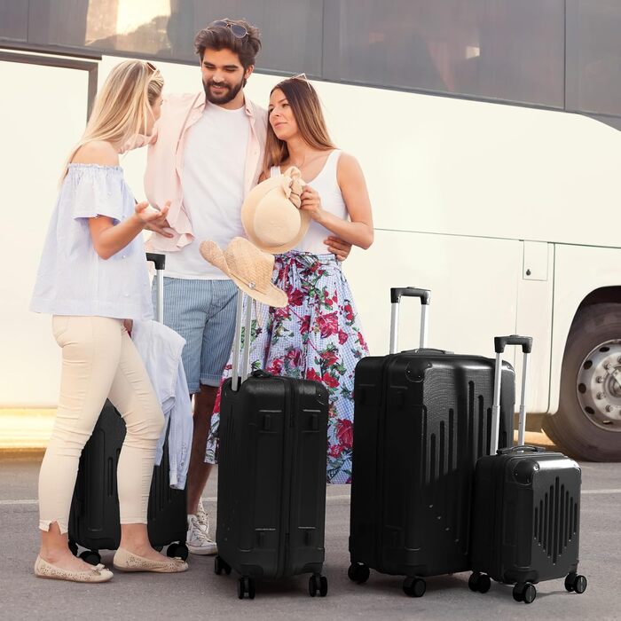 Набір валіз LEADZM 4 шт. з ABS, чорний, для подорожей, з телескопічним ручками, ручна поклажа