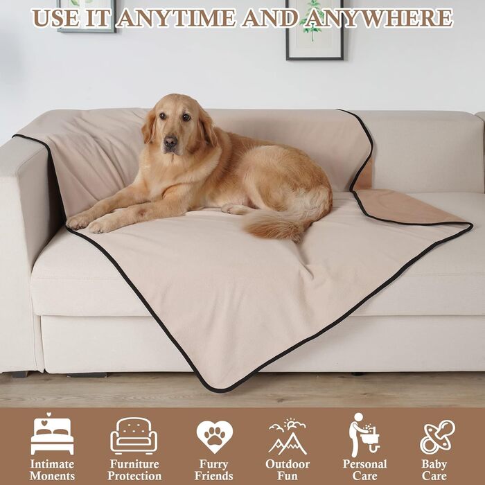 Водонепроникний коврик для собак PETTOM 152x127см, м'який коврик для великих та маленьких собак, захисний коврик для дивану, ліжка, автокрісла, меблів - 30°C, (L, Коричневий верблюда, Large)