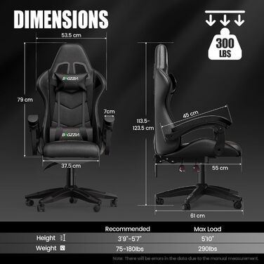 Геймерське крісло Racingreat Ergonomic: регульоване, з підголівником, PU-шкіра, для дітей, підлітків та дорослих, чорне