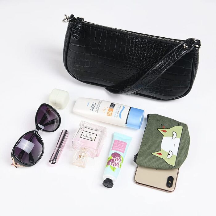 Сумка жіноча через плече міні, вінтажна, ретро стиль, чорна, з тисненням під крокодила. Маленька сумка-бохо для дівчат