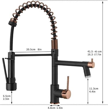 Змішувач кухонний AIMADI LED з витяжкою, поворотний 360°, чорний/рожеве золото