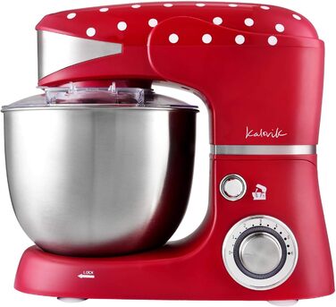 Kalorik TKG M 3014 Design Kitchen Machine with 5 Liter Stainless Steel Bowl, Die-Cast Stirring and Dough Hooks, 6 Speed Settings, Stainless Steel Whisk, Powerful 1000 Watts, Red