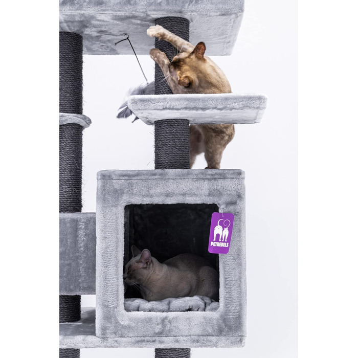 Котячий будиночок Petrebels Cleopatra: когтеточка, лежанка, печера, 134 см, бежевий/сірий