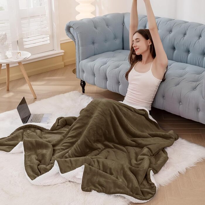 Aisbo Плед теплий та м'який з флісу Sherpa, 150x200 см, XL, теплий плед для дивана, кашеміровий, коричневий