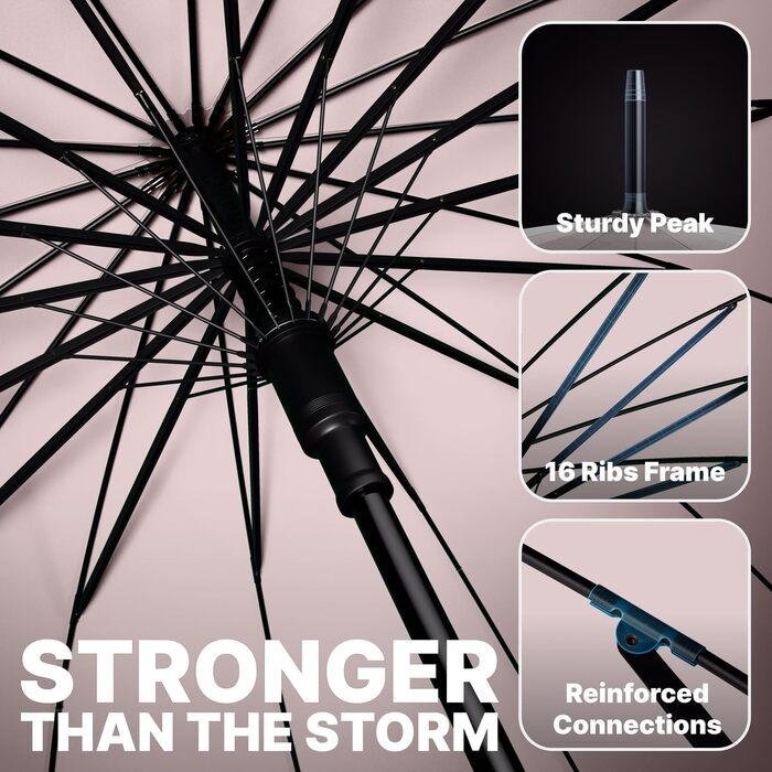 Гольф-парасолька Royal Walk XXL 54 дюйми (140 см) для 2 особи, автоматична, вітростійка, з дерев'яною ручкою, 16 ребер, унісекс, бежева