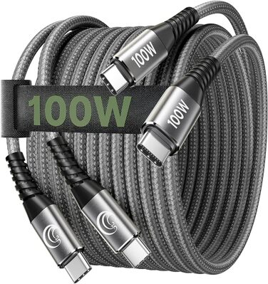 Кабель USB-C на USB-C 100W, 3M+3M, 2 шт., Nylon, PD 3.0, для iPhone, Samsung, iPad, MacBook, Pixel, Switch