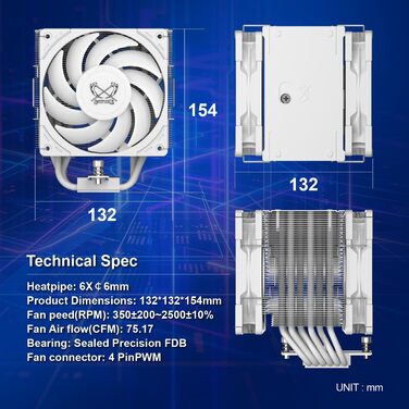 Scythe Mugen 6 White ARGB - Кулер для CPU з RGB підсвічуванням, 120мм, LGA1700, LGA1151, AM5/AM4