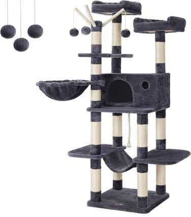 Дряпалка для котів Feandrea XXL, 164 см, сірий, 50 x 50 x 164 см