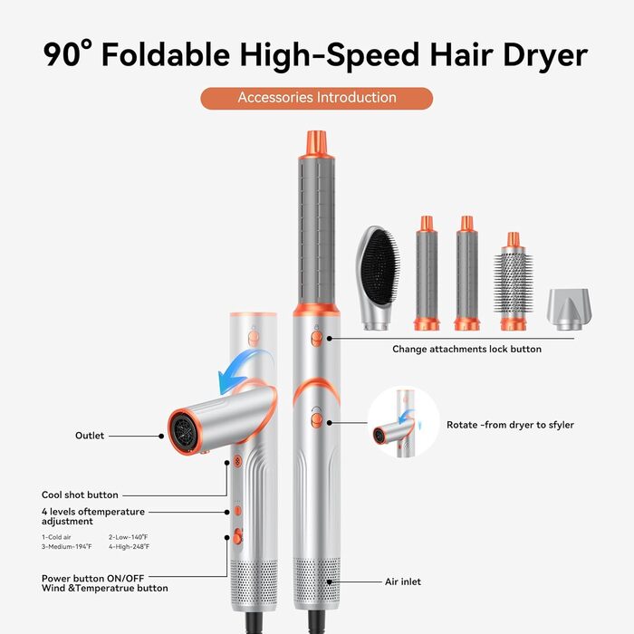Air Styler Hair Stylers Airbrush 5-в-1: мультистайлер, фен-щітка, 800W, для об'єму, локонів, випрямлення та сушіння волосся (срібний)