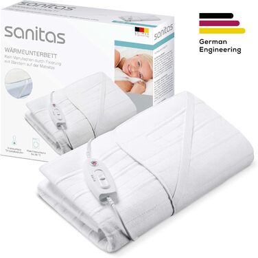 Електричне підігріваюче підвійне покривало Sanitas SWB 21 з м'якого флісу, з фіксувальними стрічками, системою безпеки, 3 температурними режимами, машинне прання, розмір 150 x 80 см, білий колір, нове дизайну