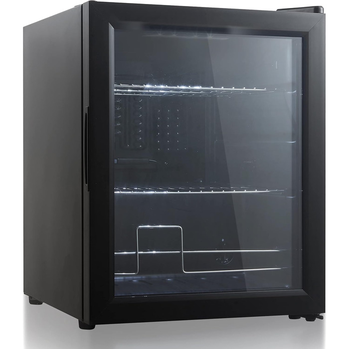 Міні-холодильник Heinrich з скляною дверцятами: компактний, тихий (40dB), LED-підсвічування, для офісу, кемпінгу, саду, 74 літри, 3 полиці