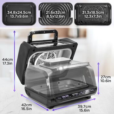 Фритюрниця Duronic XXL з 10л об'ємом та 2 камерами: подвійна фритюрниця без олії, Air Fryer для смаження без жиру (чорна)