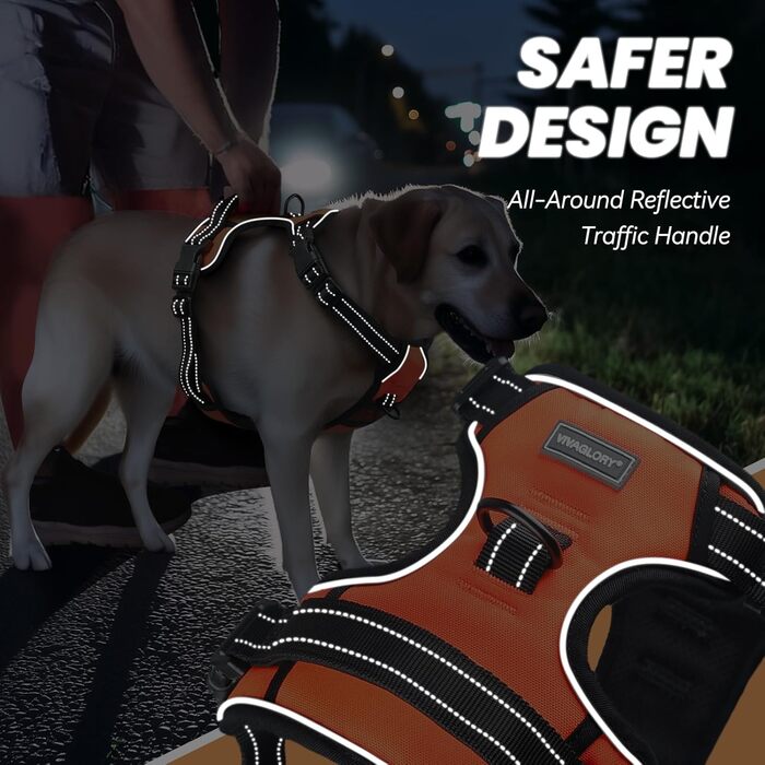 Нашийник для собак VIVAGLORY Easefit, антинатяг, з ручкою, для прогулянок та тренувань, м'який, антивислизаючий, для собак середнього розміру (XL, обхват грудної клітки 76-99 см, помаранчевий)
