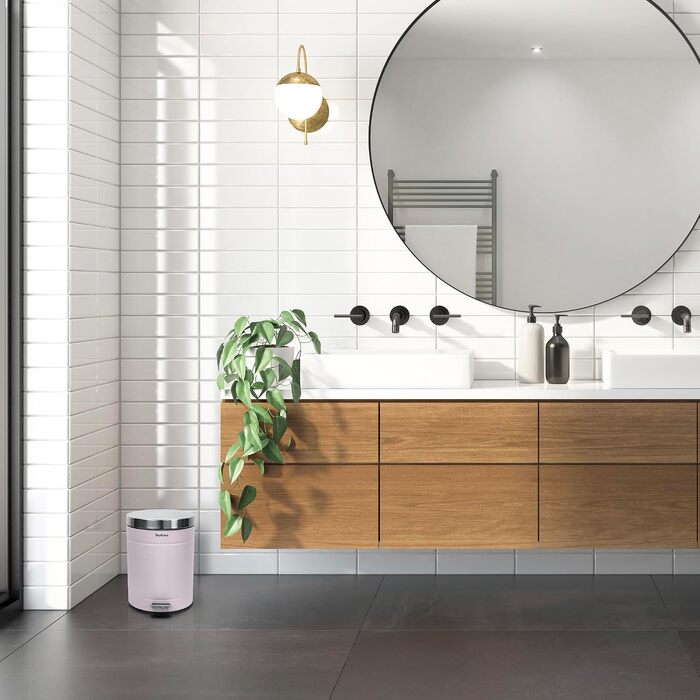 Смітник для ванної кімнати YourCasa® 5Л, ретро-стиль (ніжно-рожевий), косметичний відро з м'яким закриттям Softclose та внутрішнім контейнером, нержавіюча сталь