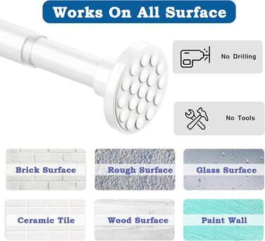 Штанга для штор у ванну/спальню, телескопічна, без свердління, 85-195 см, діаметр 32 мм, біла