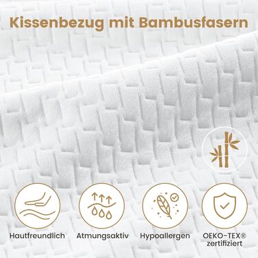 BedStory Pillowcases 80x80 2-Pack with Removable Bamboo Fiber Cover, Anti-Mite and Antibacterial Pillow Filled with 1500g x 2 Microfiber, Hypoallergenic, Comfortable, Soft, and Breathable Pillow - 2 Pieces (1 Pack) 80x80cm