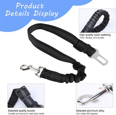 Автомобільні ремені безпеки для собак, регульовані, 2 шт., чорний + синій