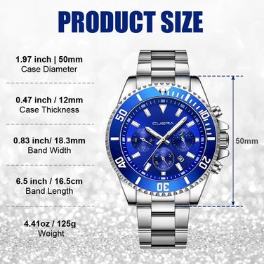 Годинник чоловічий OFF-CUP з датою, кварцовий хронограф, водонепроникний, з нержавіючої сталі, аналоговий, для чоловіків. Стильний аксесуар для бізнесу та повсякденного носіння. Елегантний подарунок. Колір: срібно-блакитний.