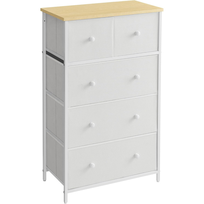 SONGMICS Chest of Drawers, Storage Cabinet, 5 Fabric Drawers, for Entryway, Living Room, White-Oak Finish LTS514W57