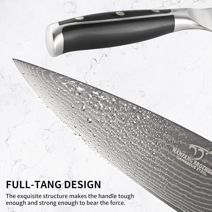 NANFANG BROTHERS 18-Piece Damascus Kitchen Knife Set with Hammered Handles & Wooden Block - Premium Quality