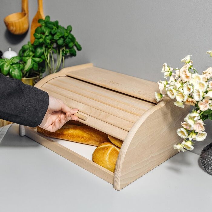 Дерев'яний хлібний ящик Creative Home | 38 x 28,5 x 17,5 см | Для хліба, булок, випічки | З відкидним кришкою | Натуральний хлібний контейнер для кухні