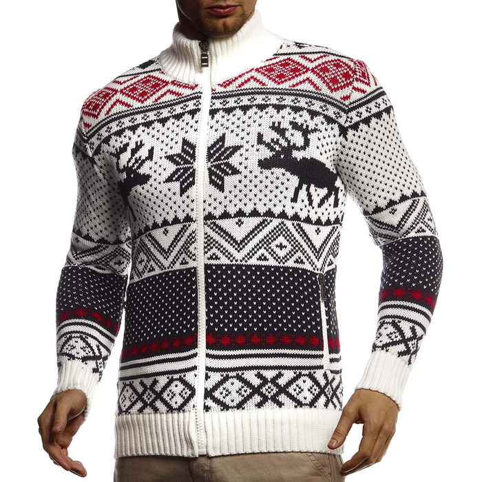 Чоловіча в'язана куртка Leif Nelson з коміром-стійкою, зимова куртка, тепла куртка для відпочинку, чоловіча куртка, норвезький стиль, грубий в'язок, Slim Fit, LN20759, S, Екру