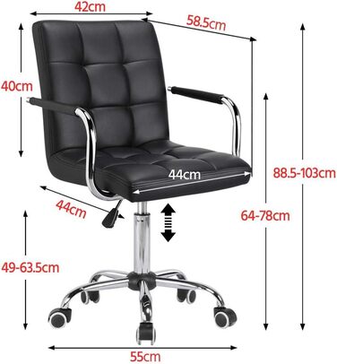 Крісло офісне Yaheetech, обертове, з регульованими підлокітниками, з штучної шкіри (Чорний)