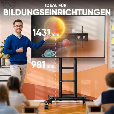 Мобільний стіна-підставка для телевізора ONKRON TS1551-B, 43-75 дюймів, до 65 кг, VESA 600x400, чорний