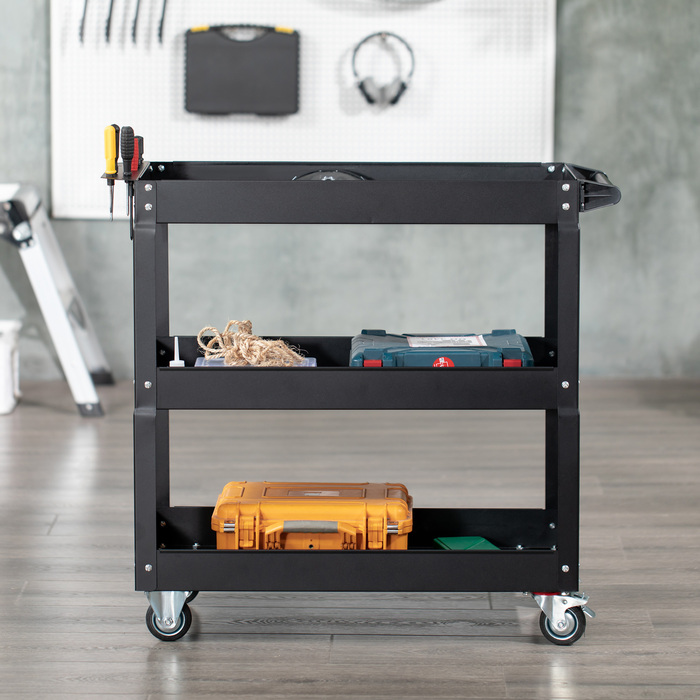 DURHAND 3-Tier Tool Cart with 4 Wheels, Steel, 33
