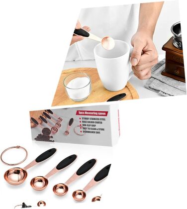 MAGICLULU Stainless Steel Measuring Spoon Set in Rose Gold - Kitchen Utensils with Precise Engraving for Baking and Cooking. Stackable Design, Compact Storage