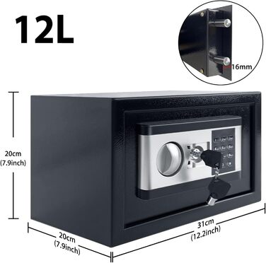Сейф YRHome 12L Mini Tresor для дому з цифровим замком, батарейним відсіком та 2 ключами, з сигналізацією. Сталевий сейф для дому.