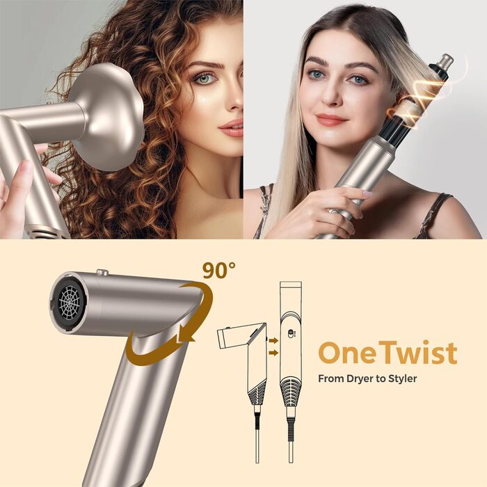 Фен-щітка Air Styler 5 в 1: мультистайлер для волосся, 1000W, чорний (6 в 1: платиново-золотий)