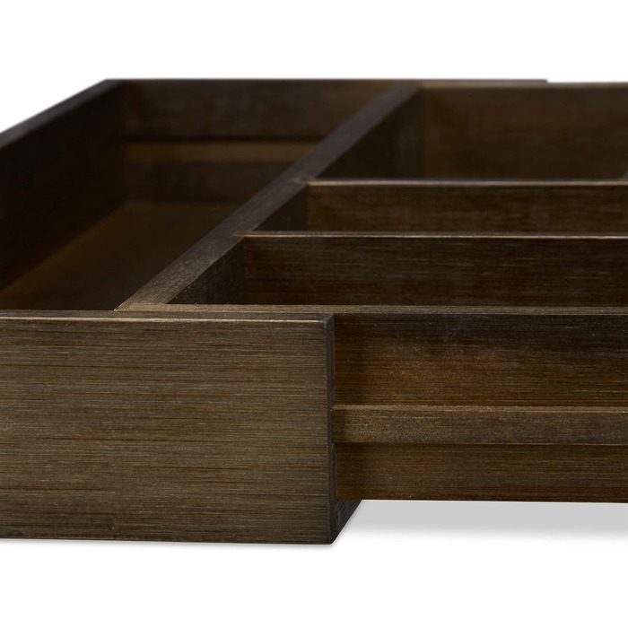 Relaxdays Cutlery Drawer Organizer, Pull-Out, Variable Width, 5-7 Compartments, Bamboo Organizer, HBT: 5x48x46cm, dark brown
