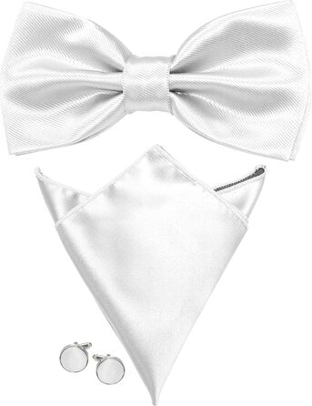Метелик чоловічий JEMYGINS регульований, шовковий, однотонний (білий) + Манжети + Хустинка в подарунковій коробці
