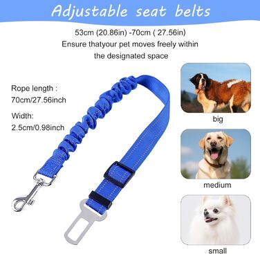 Автомобільні ремені безпеки для собак, регульовані, 2 шт., чорний + синій