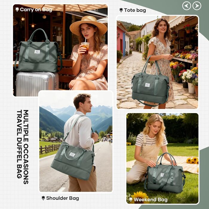 Спортивна сумка для жінок Easyjet 45x36x20 (32L) - водонепроникна дорожня сумка, фітнес-сумка з відділенням для взуття, сірий/армійський колір