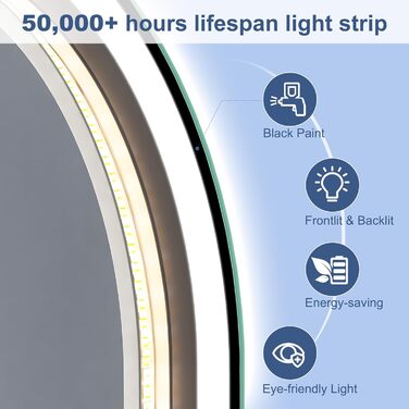 Дзеркало для ванної кімнати LED Starlead Munich 90x60 см з підсвічуванням, Bluetooth, регулюванням яскравості, 3 кольори світла, антизапарник, функція пам'яті, HD скло, IP44, горизонтальне/вертикальне встановлення, без рамки