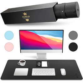 Підкладка для столу HAMZAM з PU шкіри, 90x40 см - преміум якість, з інтегрованим ковриком для миші, чорна