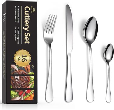 Набір столових приборів Ben & Bel на 6 осіб (24 шт.) з нержавіючої сталі: ножі, виделки, ложки. Подарункова коробка, легкий догляд, підходить для миття в посудомийній машині.