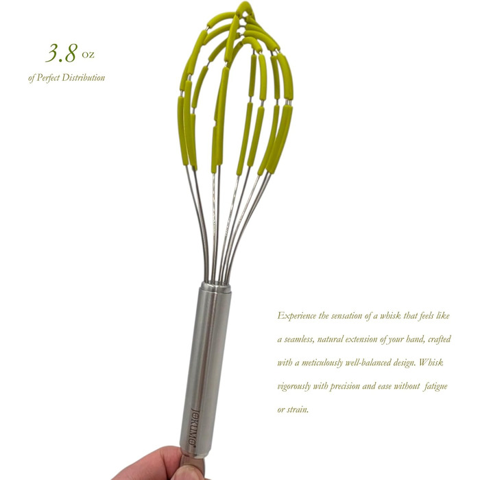 Силіконовий вінчик для збивання з лопатками, нержавіюча сталь 18/10, з антипригарним покриттям, безпечний для сковороди, ергономічна ручка, ідеальний для змішування, збивання та перемішування, 27,9 см (зелений)