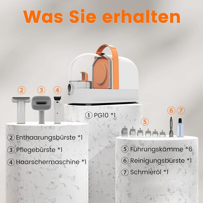 Машинка для стрижки собак AIRROBO PG10 з пилососом 12000 Pa, щітка для собак, видалення шерсті для собак і котів, тиха машинка для стрижки собак з інструментами для грумінгу, контейнер для пилу 1.4L (білий)