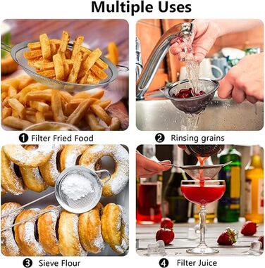 Набір кухонних сит з нержавіючої сталі, 3 шт (7/12/18 см), з посиленим руків'ям, дрібний сито, для випічки, приготування їжі, просіювання, соку