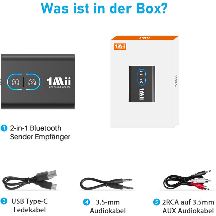 Bluetooth адаптер 1Mii ML300 для ТБ та навушників, трансмітер та ресивер, чорний