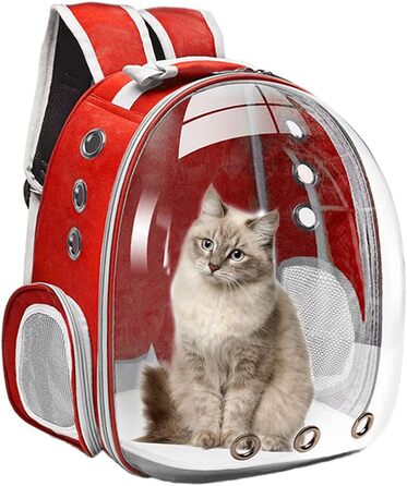 MagiDeal Преміум рюкзак-переноска для кота, велика прозора сумка-переноска для домашніх тварин, портативна вентильована переноска для кота/маленької собаки, водонепроникна для використання на вулиці (червона)