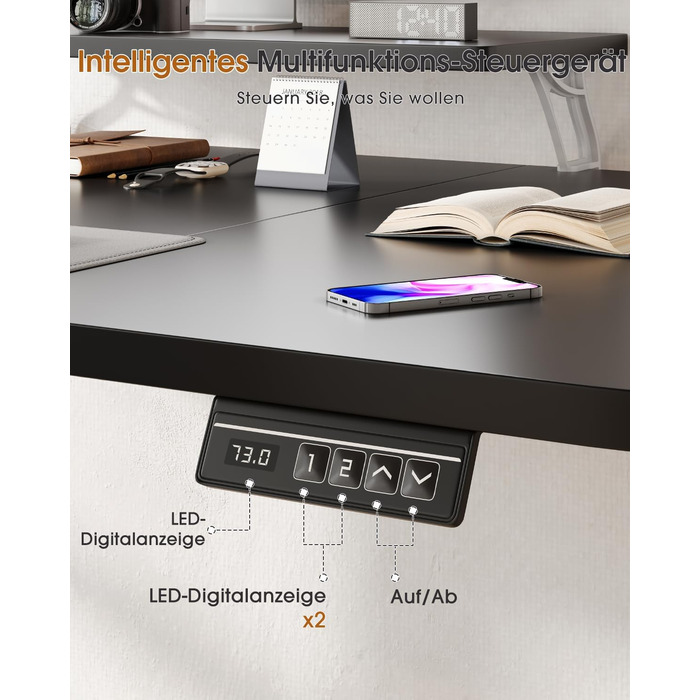Adjustable Height Standing Desk with Monitor Stand - Electric Ergonomic Desk, 120x60cm & 180x80cm White/Black